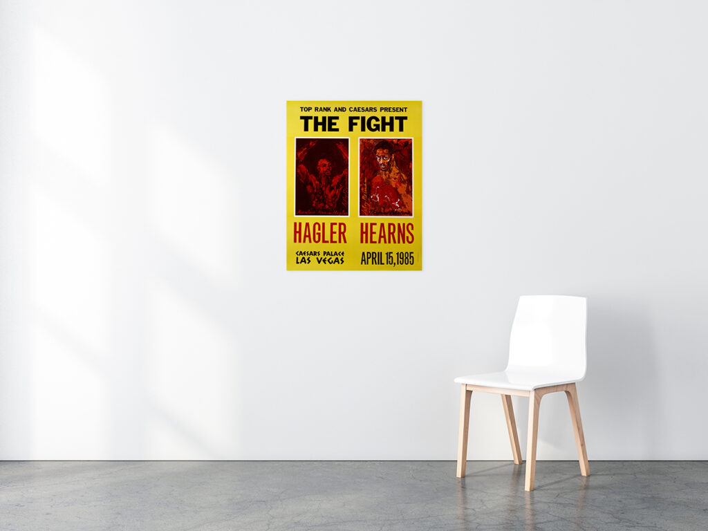 Hagler vs. Hearns 1985 Boxing poster in situ