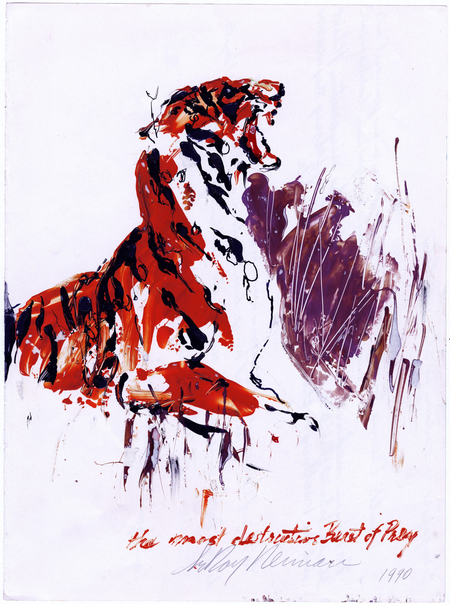 Mixed media work on paper of Tiger