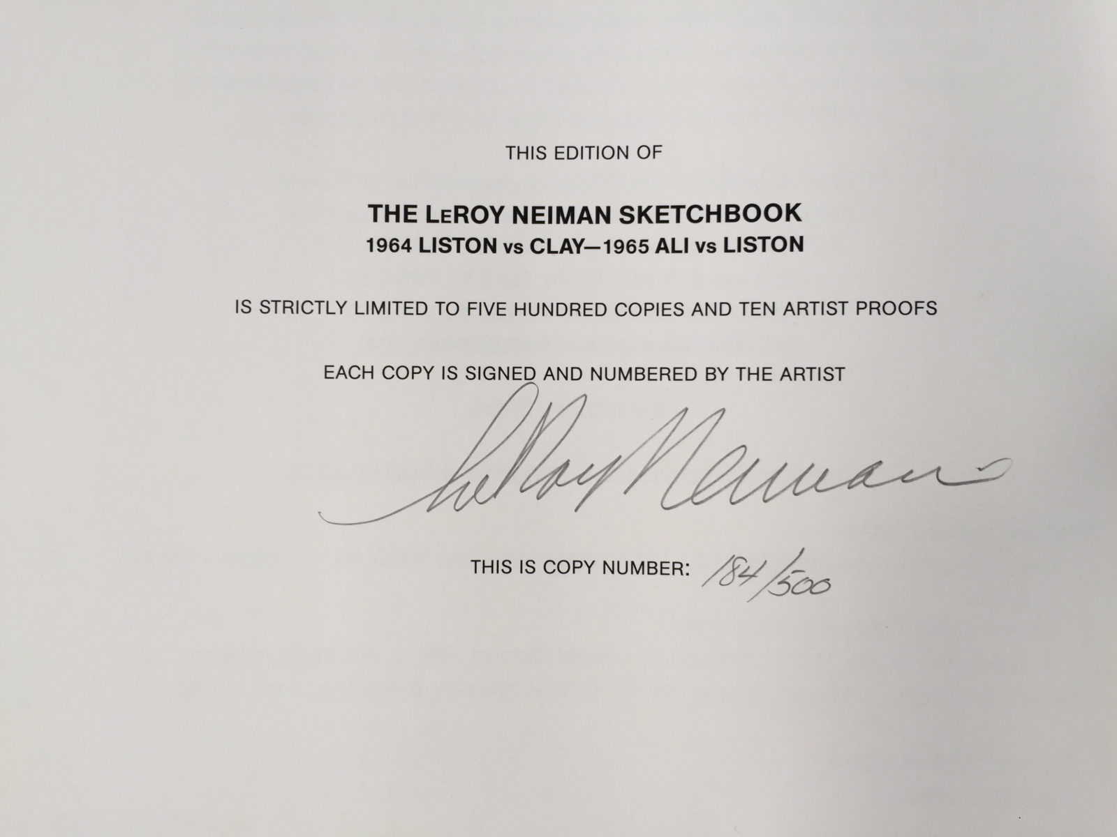 Copy 184/500 of The LeRoy Neiman Sketchbook: 1964 Liston vs. Clay, 1965 Ali vs. Liston